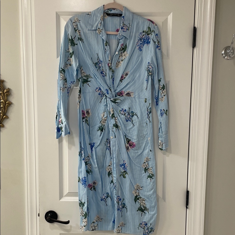 Zara Blue Floral Long Sleeve Dress